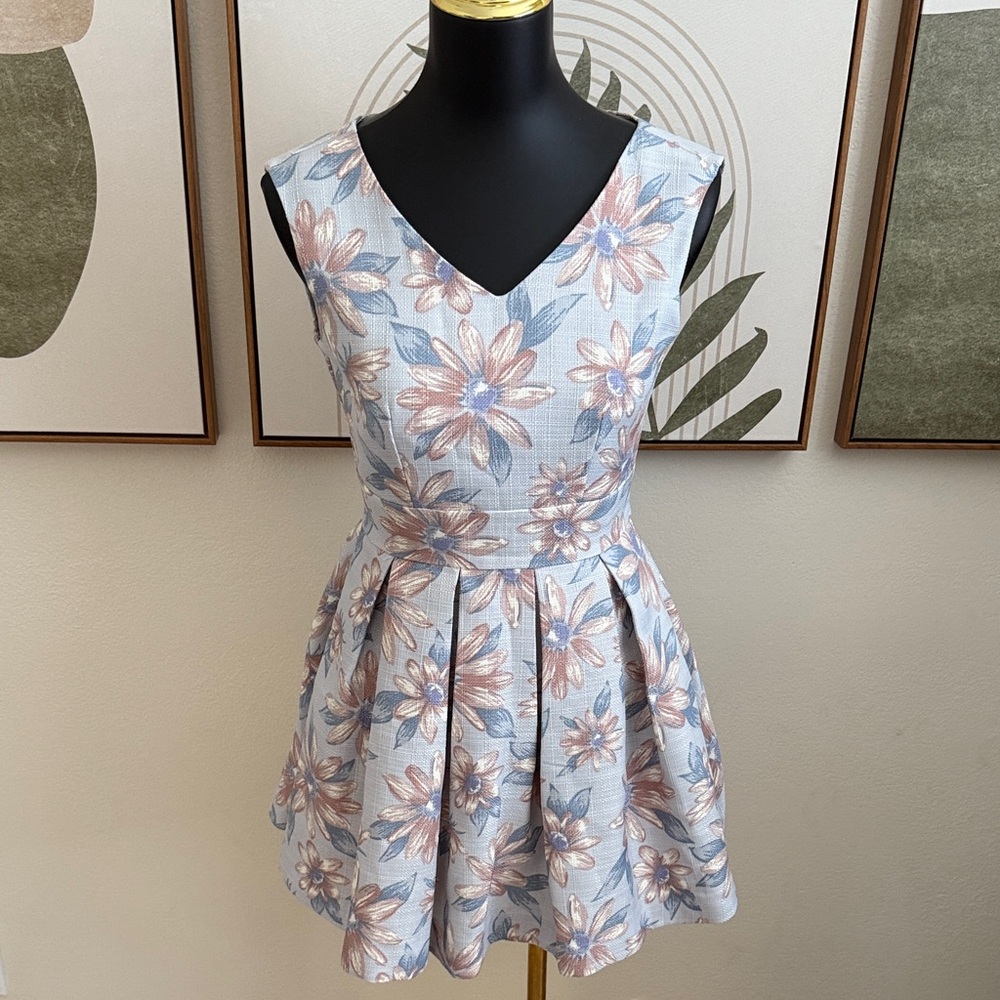 Dazzlin Japanese Brand Floral Sleeveless Dress in Blue and Pink